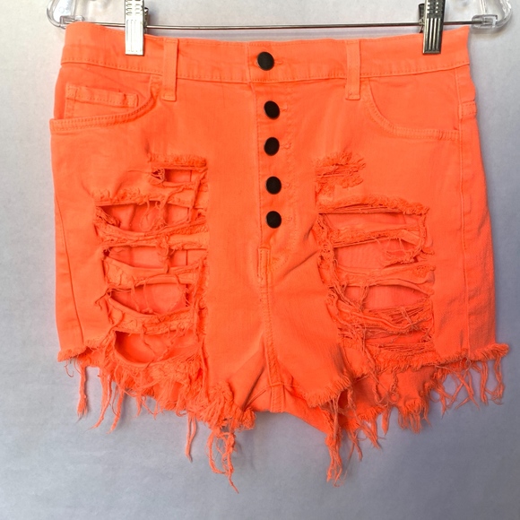 Fashion Nova Neon On Edge Distressed Denim Shorts - Picture 2 of 8